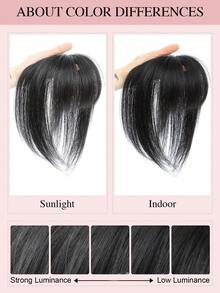 Hair Toppers For Women Real Human Hair, 2x2.5" Base Clip In Human Hair Topper With Bangs For 360° Cover 8 Inch Toppers For Thinning Hair To Add Volume - Natural Black - View 9