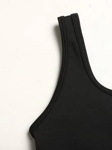 少女休闲运动瑜伽网球U领露背连体裤运动服瑜伽套装，春夏款 - 黑色 - 查看 4