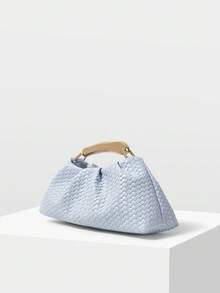 MOTF PREMIUM LADIES PU WOVEN EMBOSSED, FINE HARDWARE, HANDBAG - Light blue braid - View 2
