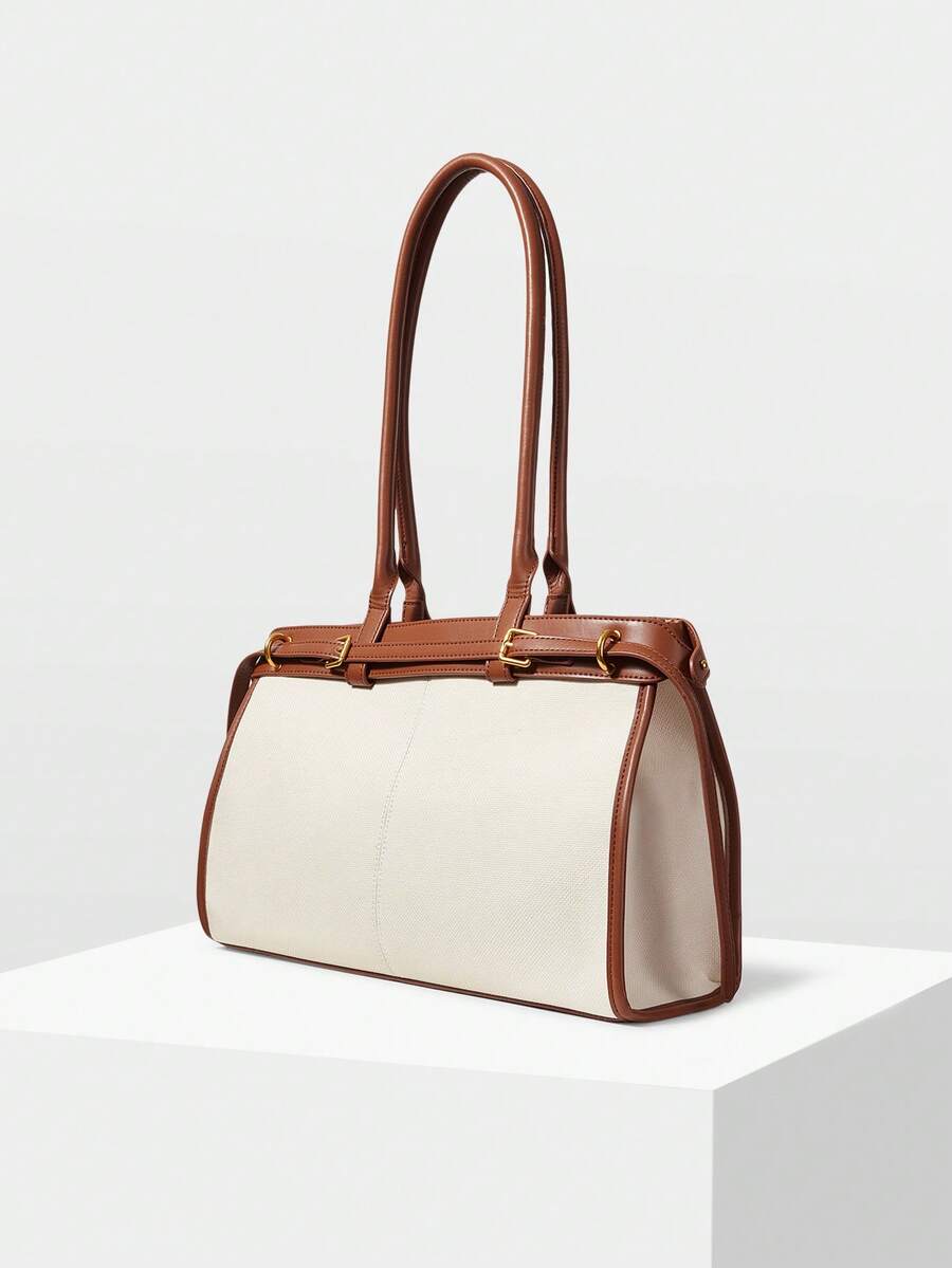 MOTF PREMIUM WOMEN'S SIMPLE & FASHIONABLE BUCKLE DETAIL ELEGANT COMMUTER SHOULDER BAG, EYE-CATCHING WORK BAGS FOR WOMEN, BAG FOR WOMEN ELEGANT, LUXURY - Beige - View 2