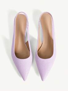 CUCCOO CHICEST Giày nữ mùa xuân hè mới, chất liệu dệt, kiểu dáng đơn giản, trang trí dây đai, mũi nhọn, đế bằng, gót bằng, phong cách tối giản, thanh lịch, màu be, giả da, giày nữ cổ thấp, giày slingback, thích hợp đi làm hàng ngày, đi văn phòng, mua sắm, hẹn hò, trà chiều, dự tiệc cùng bạn bè. - Màu tím - Xem 1