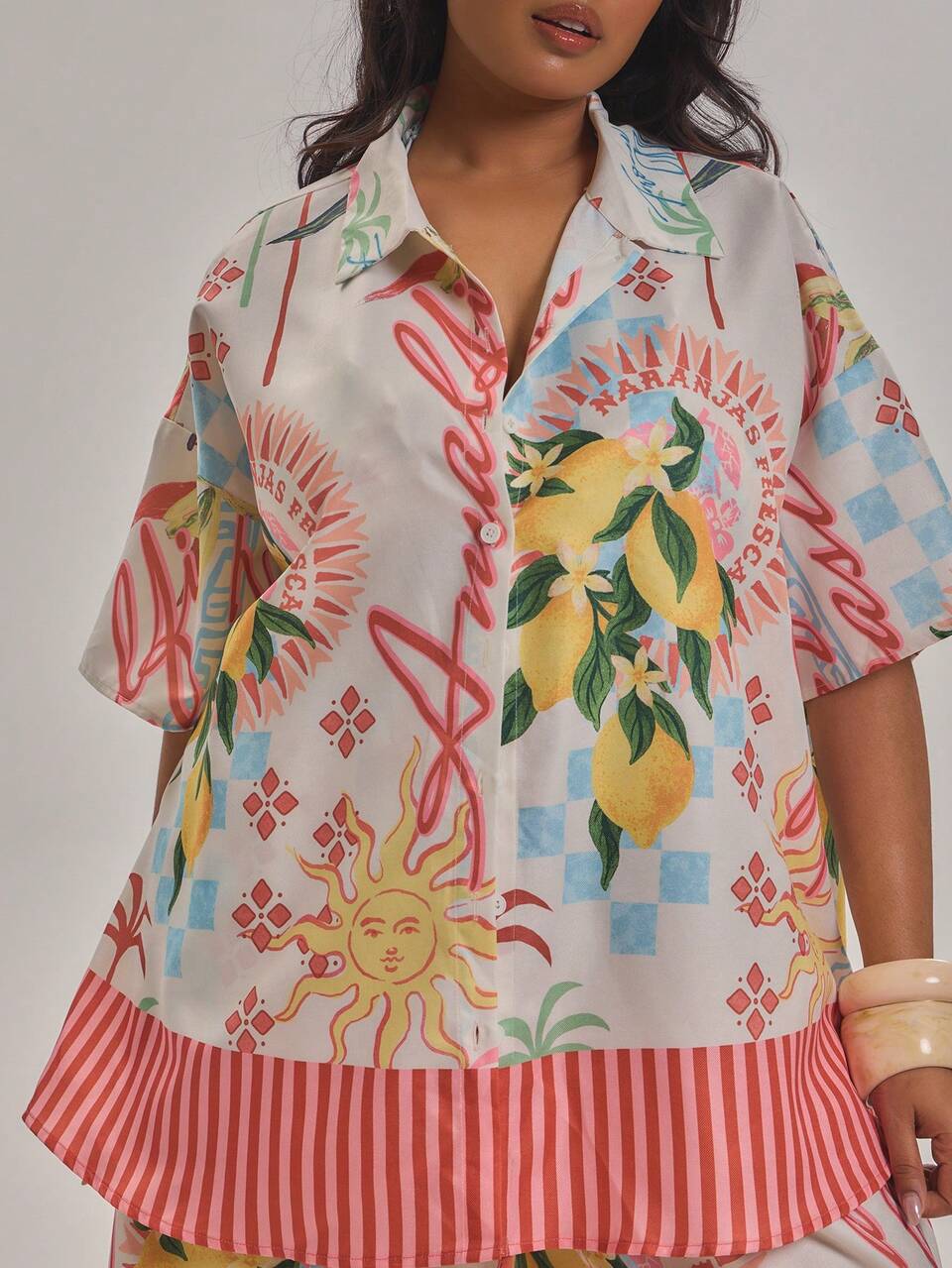 Chemise à Manches Courtes Multicolore à Imprimé Mixte d'Été Curve