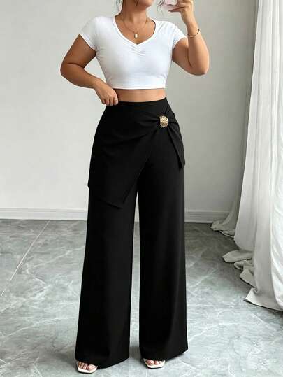 Elenzga Quần dài nữ cỡ lớn, thanh lịch, đa năng, thích hợp mặc thường ngày.