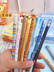 Bộ 10/15 bút bi xóa được hình động vật ngẫu nhiên, bút gel xanh 0.7mm có thể thu gọn, viết trơn tru, thích hợp cho ghi chú bài vở, quà tặng Giáng sinh/Lễ tình nhân. - Nhiều màu - Xem 2