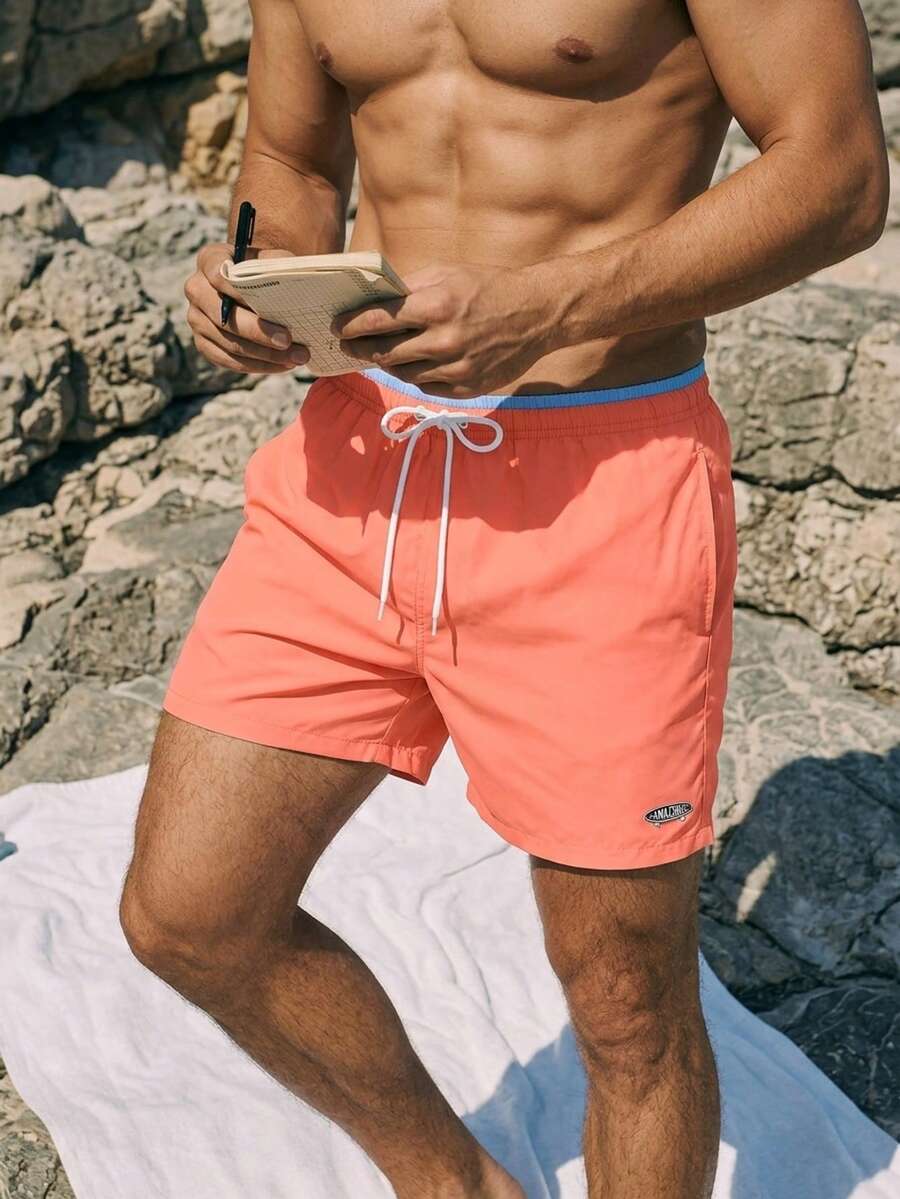 Solantero Quần short đi biển in họa tiết ván trượt cho nam, đồ bơi mùa hè, phong cách Hawaii - Màu Hồng San hô - Xem 1