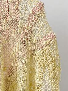 SHEIN EZwear 大码女式绿色荷叶边半透明休闲钩针披肩，适合夏季外出和约会 - 鵝黃色 - 查看 7