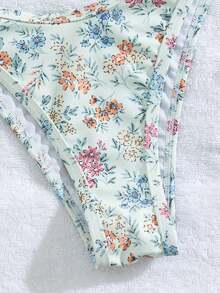 Swim Mod Swim Vcay 优雅女士 2026 多色波点沙滩泳装，清新撞色动物纹印花，超柔软塑形弹力罗纹针织挂脖三角比基尼套装，可调节系带挂脖比基尼上衣（带可拆卸胸垫），Y2K 美学高衩性感比基尼下装（撞色条纹图案）。 - 彩色 - 查看 7