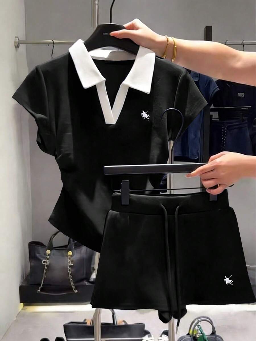 GlowEve 2件套 女士休闲运动T恤和短裙 - 黑色 - 查看 1