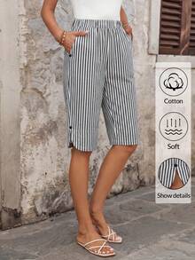 EMERY ROSE Quần short nữ kẻ sọc tối giản phong cách thường ngày - Nhiều màu - Xem 6