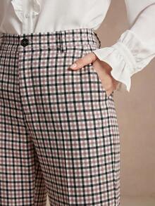 Anewsta Quần tây nữ kẻ caro với túi đinh tán, kiểu dáng thanh lịch, thoải mái dành cho mùa xuân và mùa hè. - màu nâu - Xem 5