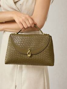 MOTF PREMIUM LADIES HANDBAG, STYLISH PU WOVEN EMBOSSED, EXQUISITE BUCKLE HANDBAG, VERSATILE FOR DAILY COMMUTING AND VACATION - Olive Green - View 7