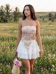 MainGRL 2026 SS Neue elegante Urlaubs-Lässig Damen Aprikose & asymmetrische Blumen Chiffon Ausschnitt Zweiteiler Top, geeignet für Reisen, Einkaufen, Strand, Garten, Alltag - Verschiedenfarbig - Übersicht 7