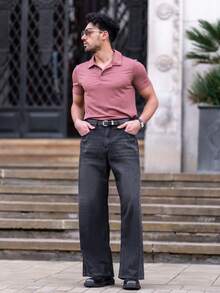 YOUESAWY YOUESAWY Männer Sommer Kurzarm Poloshirt für Freizeit und Büro Einfarbig - Rostbraun - Übersicht 1