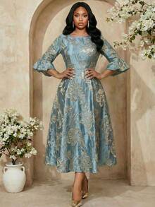 Spring And Summer Elegant Modest Party Party Christmas Valentine's Day Cocktail Party Concert/Music Festival Colorful Colorful Jacquard Scoop Neck Flared Flounce Sleeve Midi Three Quarter Length Sleeve Plus Size Dresses Plus Size Women Floral Jacquard Round Neck Flare Sleeve Elegant Luxury Dress Sparkly Dress Luxury Evening Dresses For Women Luxury Evening Dresses For Weddings Luxury Evening Dress For Women Luxury Evening And Occasion Dresses Luxury Evening Dresses Formal Dresses For Women Formal Dress Plus Size Formal Dress Going Out Going Out Dress Elegant Party Dress Elegant Dresses For Party Plus Size Round Neck Ruffle Waist Embroidered Elegant Dress - Multicolor - View 7