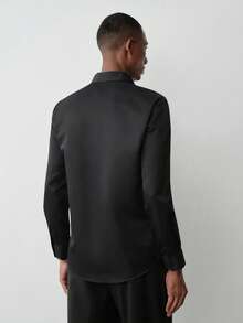 MENRIVO Men Solid Button Front Long Sleeve Shirt, Fall - Black - View 2