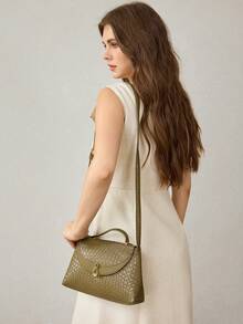 MOTF PREMIUM LADIES HANDBAG, STYLISH PU WOVEN EMBOSSED, EXQUISITE BUCKLE HANDBAG, VERSATILE FOR DAILY COMMUTING AND VACATION - Olive Green - View 8
