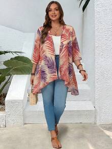 Plus Size Casual Vacation Floral Print Jacket - Pink - View 5