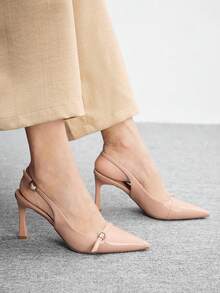 CUCCOO BIZCHIC Chaussures pour femmes, nouvelles chaussures de mode européenne et américaine simple, talons hauts français, schéma de couleurs, peinture, talons hauts, talons carrés fins, bout pointu, empeigne basse, bord carré et rond, boucle, sexy, confortables, légères, souples, à enfiler, polyvalentes, pour le trajet, printemps, automne, quatre saisons, tissu PU, chaussures classiques de travail, mode de rue, fête, rendez-vous, élégantes, chaussures pour femmes - Nude - Voir 4
