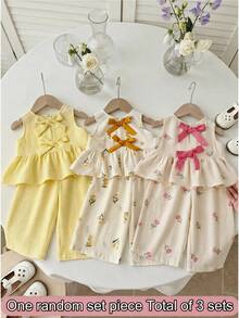 LMoss Kids Bộ 2 món áo không tay và quần dài dệt kim màu trơn cho bé gái - Màu vàng - Xem 5