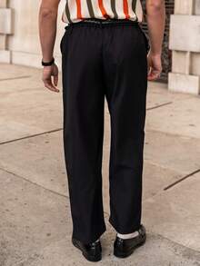 YOUESAWY YOUESAWY Men's Plain Color Crease Resistant Straight Leg Dress Pants - Black - View 2