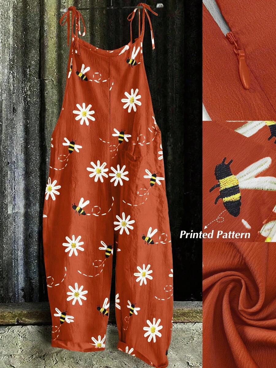 EMERY ROSE Plus Size Women Casual Printed Jumpsuit - Orange - View 1
