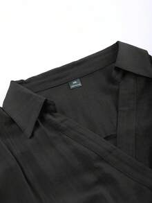 Franclia 女士单竹结亚麻衬衫领褶裥A字长裙，军绿色，优雅法式复古风，适合办公室通勤、商务休闲、海滩、街头风、简约风、复古风、澳洲冬季时尚、春夏新款、下午茶、派对、情人节、婚礼等场合。 - 黑色 - 查看 3