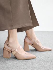 CUCCOO BIZCHIC 女士时尚高跟鞋 搭扣粗跟 PU 材质 全球四季通勤优雅基础款 节日度假办公户外服饰 - 粉色 - 查看 5