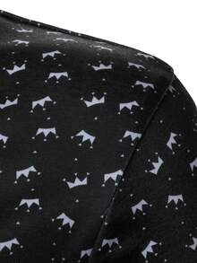 Calvornis 男士皇冠條紋短袖休閒通勤正式 Polo 衫，儀式適用 - 黑色 - 查看 4