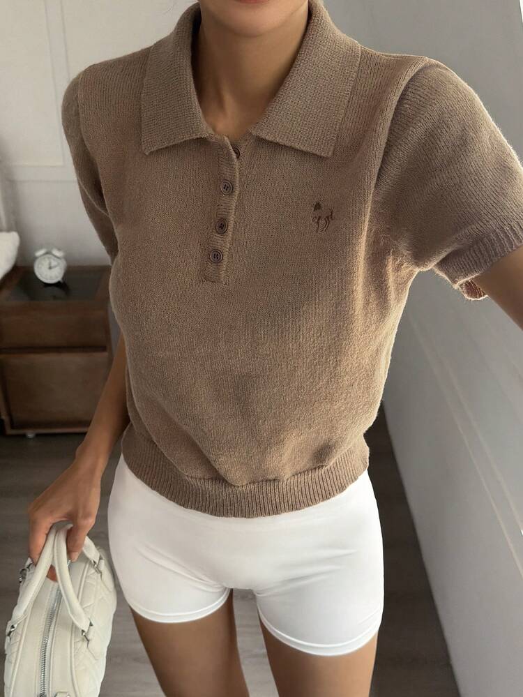 Women's Collared Short Sleeve Casual Elegant Knit Top