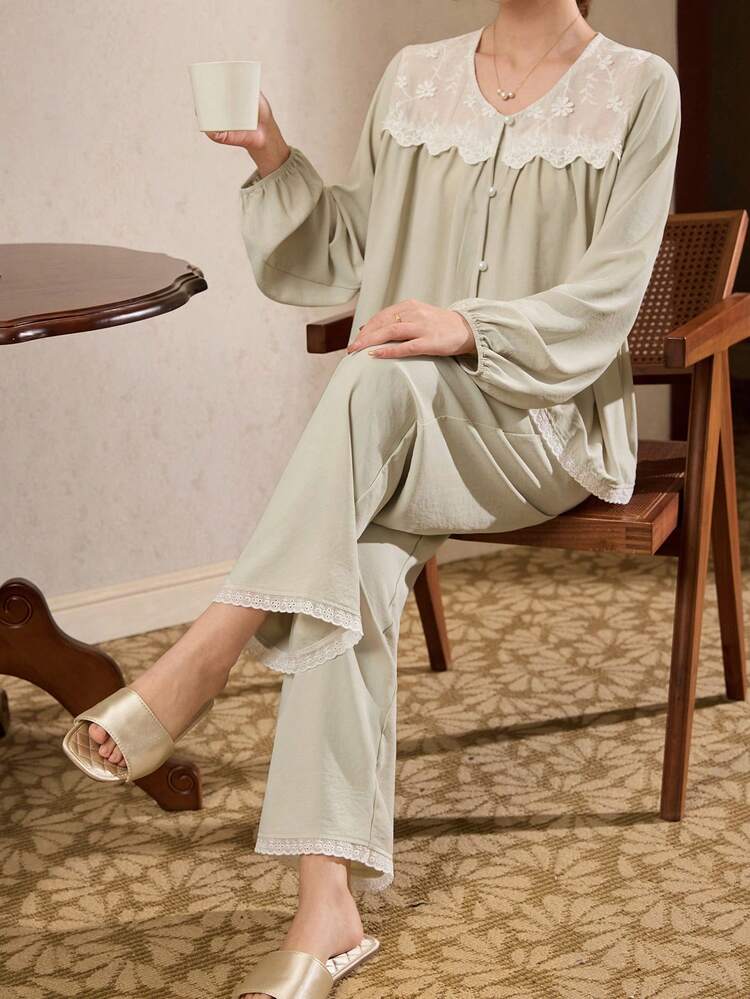 Women's Comfortable Button-Up Long Sleeve Pajama Set