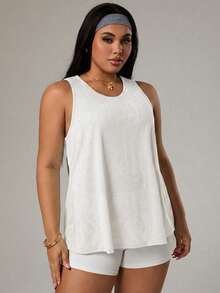 Rhythm Era Plus Size Women Summer Geometric Cross Wrap Loose Fit Sports Tank Top - White - View 5