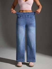 SHEIN FlexDen Women's Casual Loose Straight-Leg Jeans - Medium Wash - View 3