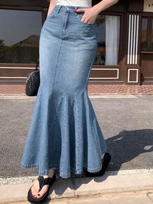 DAZY Women's Regular Waist Skirt, Elegant Casual Denim A-Line Skirt - Medium Wash - View 2