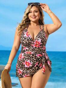 Swim Lushoire Bộ đồ bơi 2 mảnh in họa tiết cổ chữ V dây mảnh dành cho nữ cỡ lớn - Nhiều màu - Xem 3