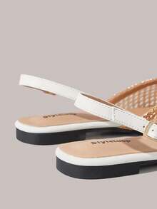 Styleloop Giày nữ đế bằng, kiểu xỏ gót, mũi nhọn nông, phong cách Bohemian, retro Mỹ, kiểu miền Tây, thích hợp cho lễ hội âm nhạc, tiệc tùng, kỳ nghỉ, mùa hè, đồ không thể thiếu khi đi du lịch. - Sợi trắng - Xem 5
