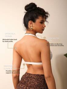 Bare Chapter 1pc Leopard Print Jacquard Fabric Halter Front Closure Bra - White - View 2