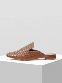 MOTF PU LEATHER BRAID SQUARE TOE FLATS - Brown - View 2