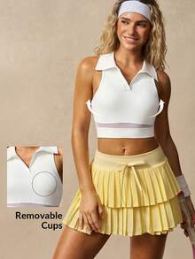 VARSIVA Women's Solid Color Minimalist Sleeveless Casual Sports T-Shirt - White - View 6
