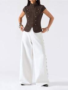 LYSMO 2026 New Minimalist Spring/Summer Vintage Stand Collar Jacket, Suitable For Commuting - Brown - View 6