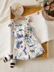 SHEIN Bộ áo liền quần in họa tiết nhiệt đới cho bé gái - màu xanh lá - Xem 7