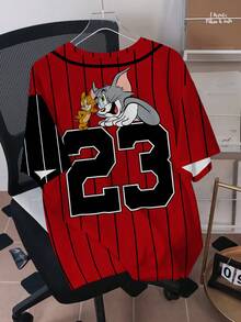 TOM & JERRY X SHEIN Plus Size Men's Cartoon Print Round Neck Short Sleeve T-Shirt - White - View 2
