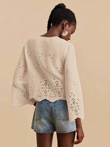 Travachic Bluză neagră țesută, cu decolteu adânc în V, mâneci evazate și imprimeu peste tot, pentru femei, top boho, cu nod în față, bluză boho, cu nod în față, potrivită pentru sărbători, ceai de după-amiază, sezonul nunților, vacanțe cu croazieră pe plajă, excursii în oraș, vacanțe boho, festivaluri de muzică, ținute de plajă, Paște, plajă, topuri elegante pentru femei - Kaki - Vizualizare 2