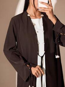 Veilorie Women's Solid Color Minimalist Long Sleeve Abaya - Coffee Brown - View 2