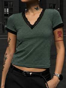 DAZY Women's Pastal Short Sleeve Fitted T-Shirt Y2k Sexy Summer Golf - Green - View 2