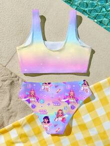 Bộ đồ bơi tankini in hình nhóm nhạc nữ K-Pop hoạt hình nhiều màu sắc dành cho bé gái tuổi teen, thích hợp cho kỳ nghỉ hè. - Nhiều màu - Xem 2