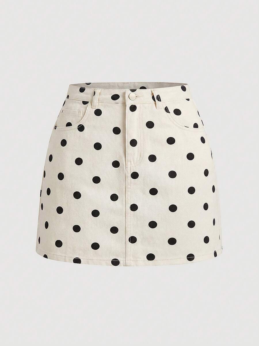 SHEIN MOD 女士红色棉质休闲牛仔迷你裙 - 彩色 - 查看 1