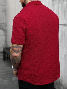 SLATEMANN Men's Solid Color Front Button Casual Short Sleeve Shirt, Summer - Red - View 2