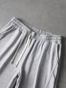 Manfinity Roghcode Men's Letter Print Minimalist Short Sleeve T-Shirt And Casual Drawstring Waist Pants Set - Grey - View 7