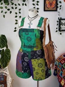 Sunspun Plus Size Women's Colorful Bohemian Suspender Pants, Summer - Green - View 4