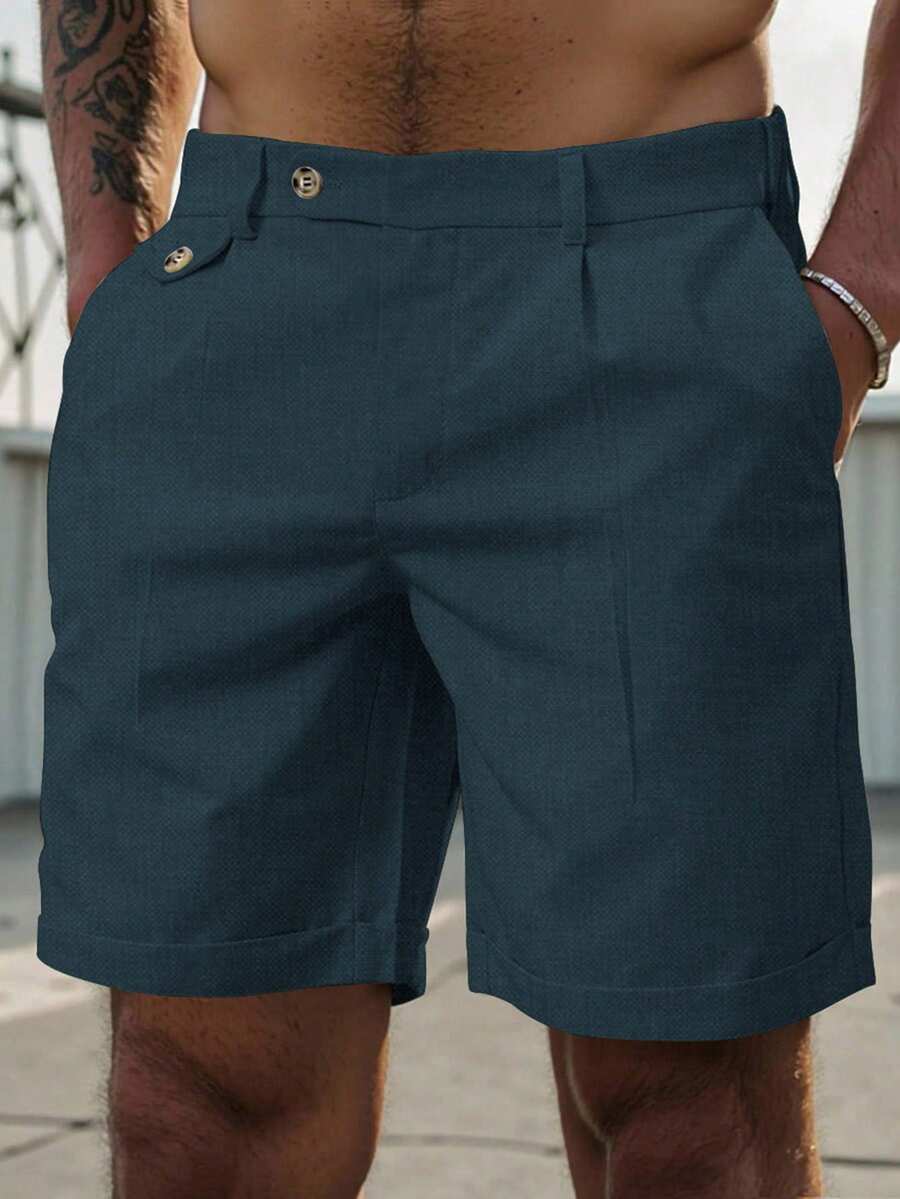 Manfinity Homme Pantalones cortos casuales con bolsillo para hombres para uso diario y transporte, verano - Azul Marino - Ver 1